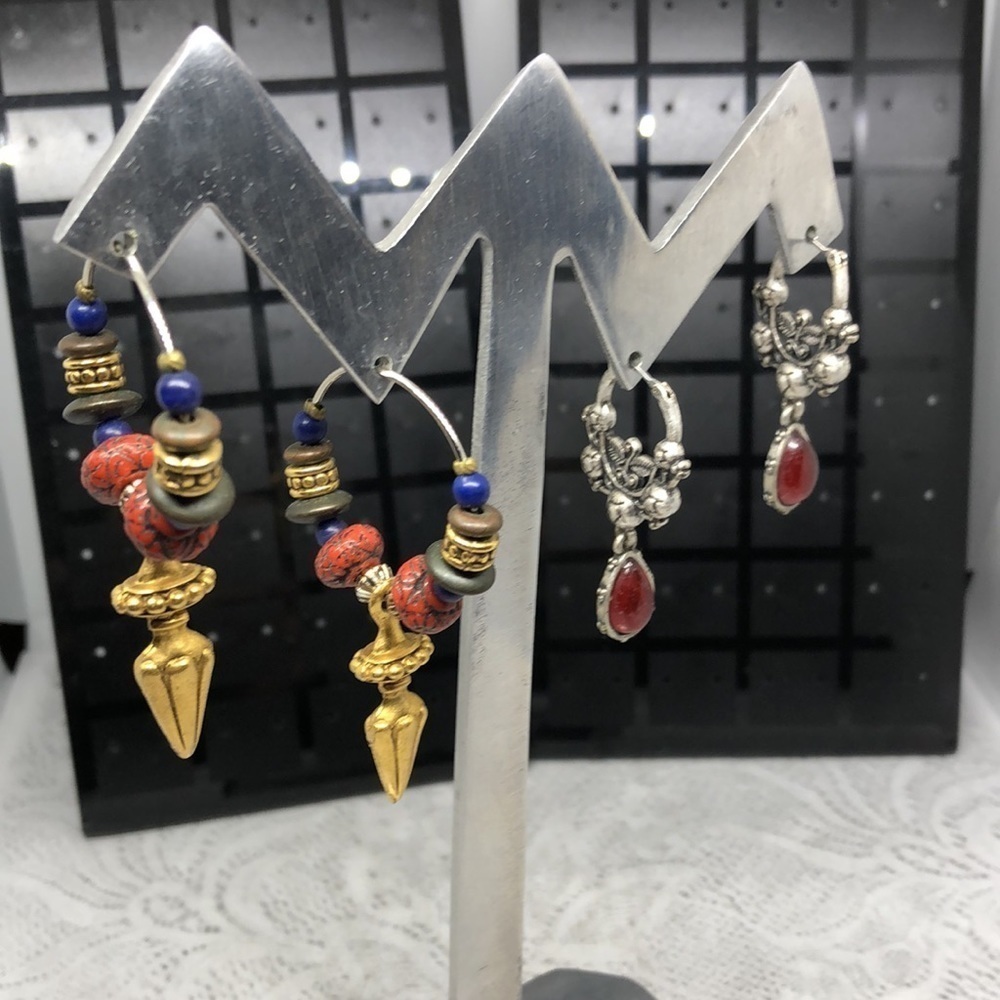 Retro boho festival dressy costume statement hoop earrings dangle drop